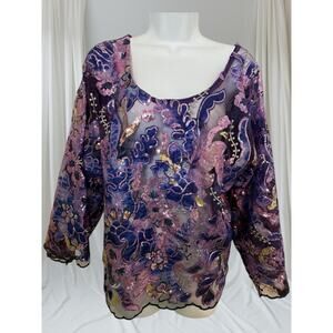 Exclusive Fikayo Omidiran Atelier Beaded Sequin Floral Top Purple Blue Pink